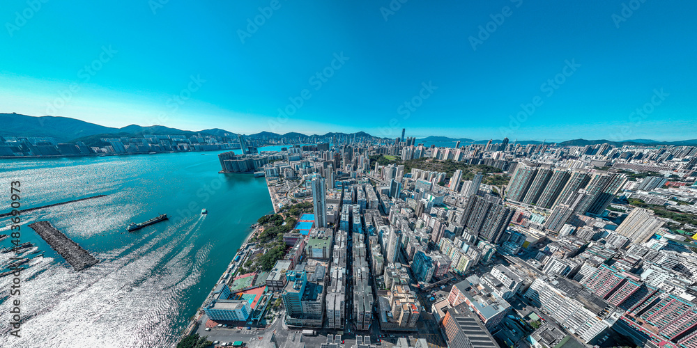 Aerial view of Hong Kong city in a sunny day