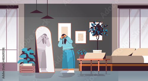 unhappy depressed woman looking at mirror girl feeling desperate mental health diseases depression stress concept