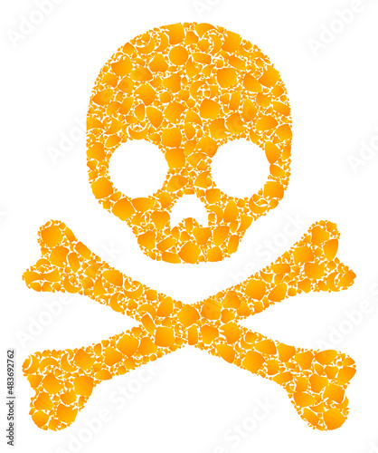 Vector gold death skull mosaic icon. Death skull is isolated on a white background. Gold items mosaic based on death skull icon. Mosaic death skull iconic image is designed of yellow items.
