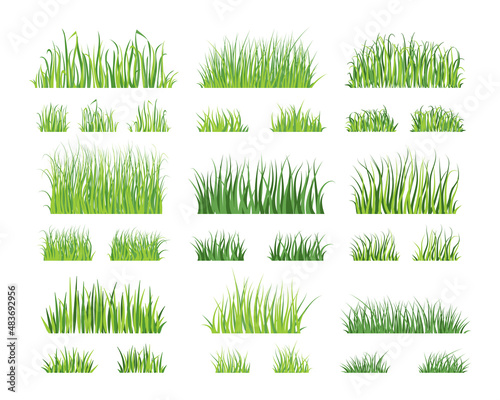 Cartoon grass. Green garden lawn silhouette, nature grass border element. Vector isolated set