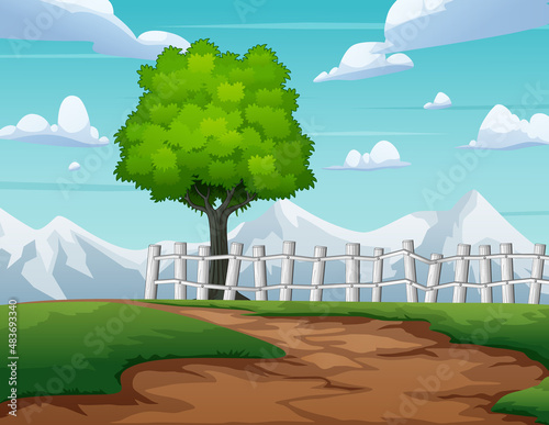 Nature background with dirt road and trees	