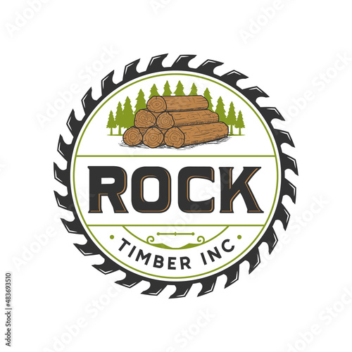 vintage Log, saw blade, Timber logo design illustration