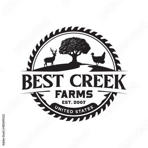 Vintage creek farm river logo design silhouette