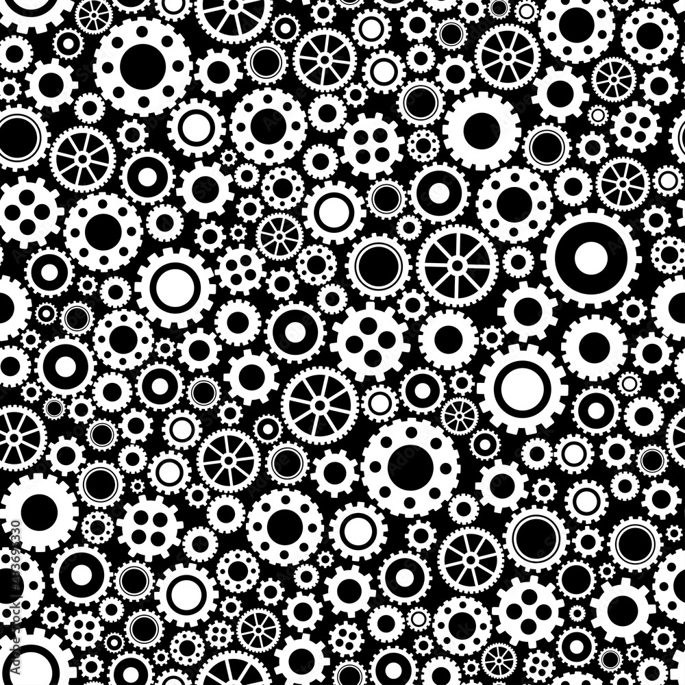 Seamless vector flat background with gears on black background. eco friendly technology wallpaper. Technology