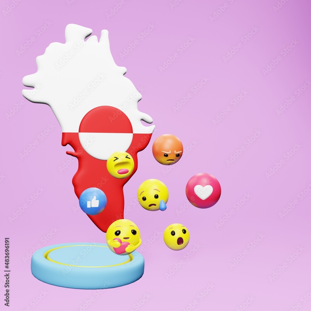 Fototapeta premium 3d rendering of social media emoticon use in Greenland for product promotion