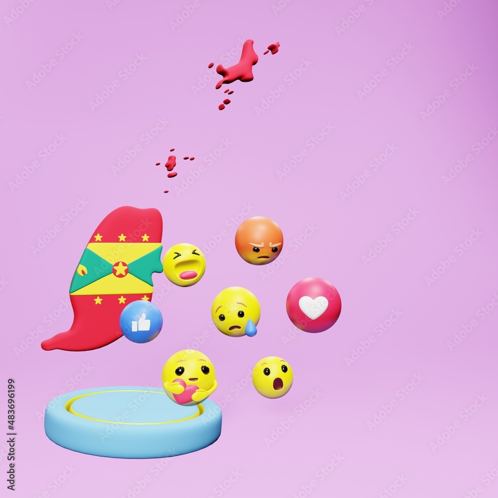 3d rendering of social media emoticon use in Grenada for product promotion