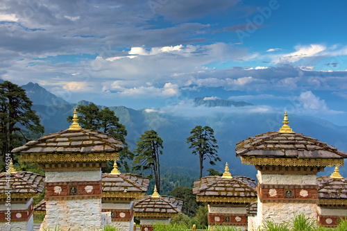 Stupa monuments in Dochula Pass, Bhutan