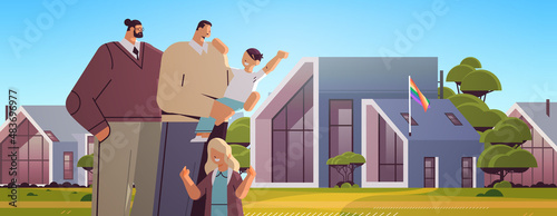 male parents walking with little children gay family transgender love LGBT community concept