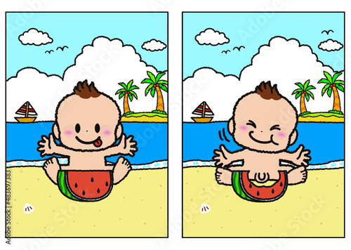 スイカ,夏,夏休み,子供,海,赤ちゃん,果物,海水浴,子供向け,保育園,幼稚園,