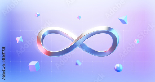 Endless infinity sign of virtual reality metaverse digital innovation game or internet future online simulation media cyber and world on connection technology 3d background with visual interaction. photo