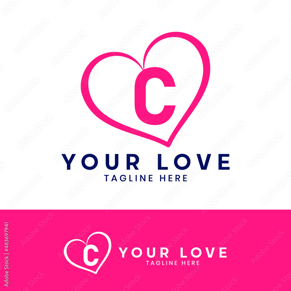 C letter logo with heart icon, valentines day concept C letter logo with heart icon, valentines day concept