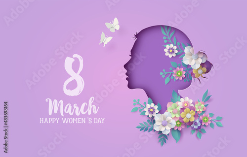 International Women's Day 8 march with frame of flower and leaves photo