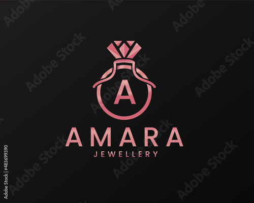 Amara Jewellery luxury Gold Shop Diamond Ring Minimal A Letter Logo Design Template