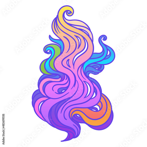 Sacred magic steam line drawing with. Psychedelic hallucination. Vibrant acid vector illustration. 60s hippie colorful art in pink pastel goth colors isolated on white. Sticker, patch, poster graphic