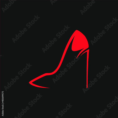 Red high heel shoe symbol on black backdrop. Design element