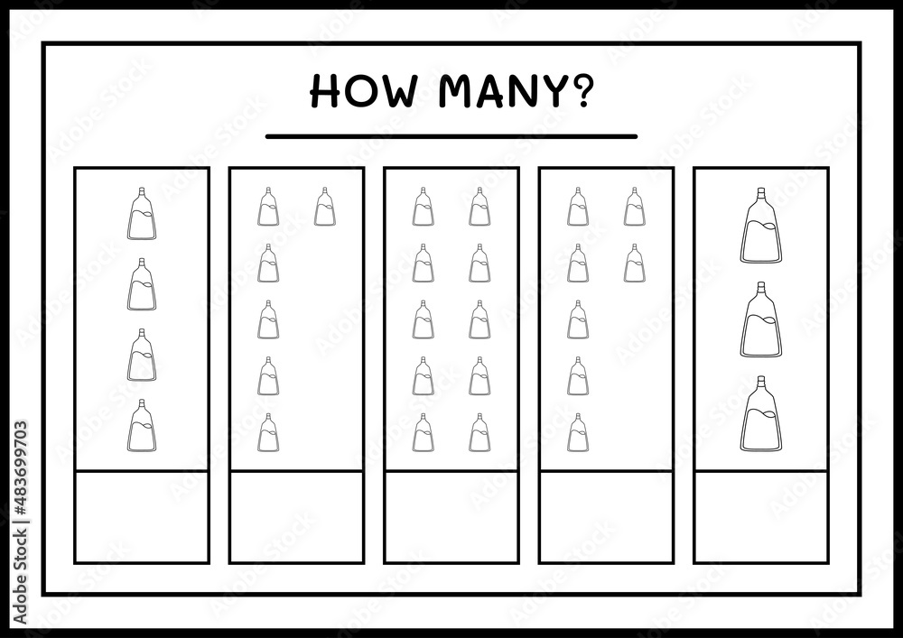How many Potion Bottle, game for children. Vector illustration, printable worksheet How many Potion Bottle, game for children. Vector illustration, printable worksheet