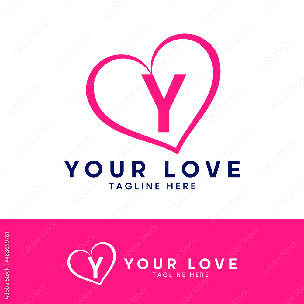 Y letter logo with heart icon, valentines day concept