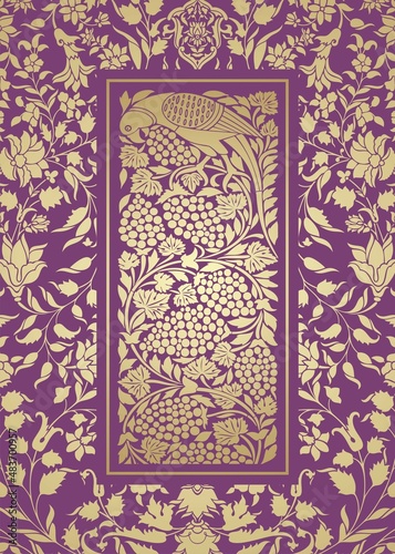 parrot, feathers , traditional wedding card design, royal India	