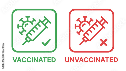 Vaccinated icon sign. Unvaccinated with cross icon sign isolated in white background. Covid symbol