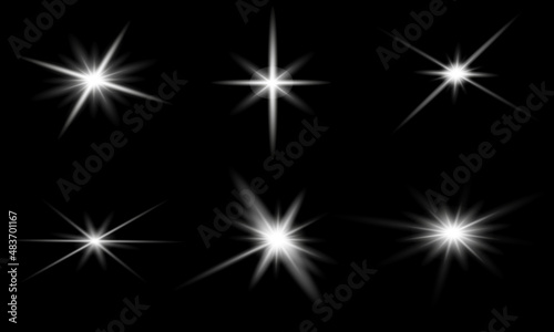 White glowing light explodes on a black background. with beam. Transparent shining sun, bright flash. Bright flash center