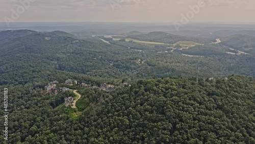Vineyard Mountain Georgia Aerial v1 drone fly around showcasing beautiful water reservoir and river system spread across mountain landscape of lake allatoona and etowah river at emerson - August 2021 photo