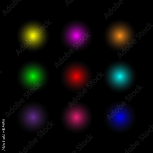 Glows, transparent colorful glows, lens flares star lights and glow