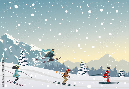 skiing people