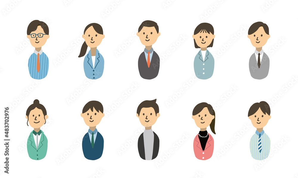 ビジネスマン10人の似顔絵イラストアイコンセット Stock Vector Adobe Stock