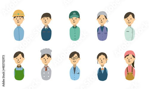 いろんな職業の10人似顔絵イラストアイコン