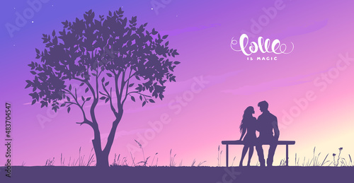lovers couple sunset