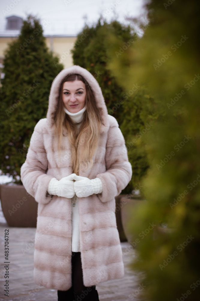 portrait of a girl in winter in a fur coat portrait of a girl in winter in a fur coat
