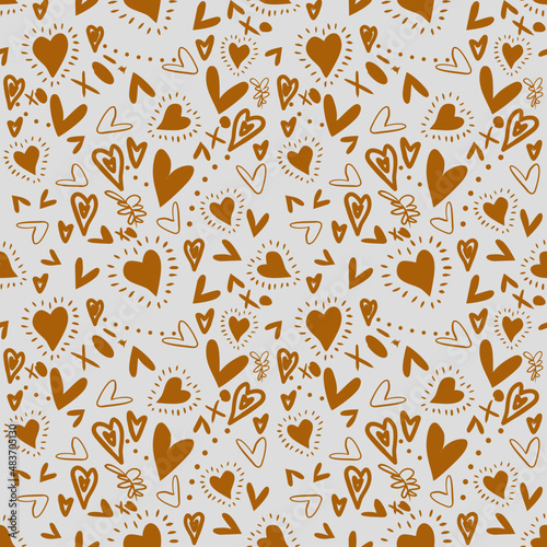 Vector seamless love symbol pattern, with stylish hearts, grapgic and xoxo (hugs and kisses) phrase 