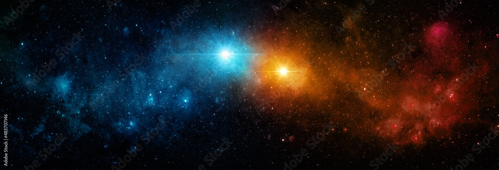 Space scene with stars in the blue and red galaxys. Panorama. Universe filled with stars, nebula and galaxy,. Elements of this image furnished by NASA