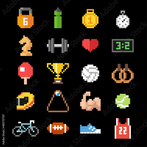 Set of pixel sport icons