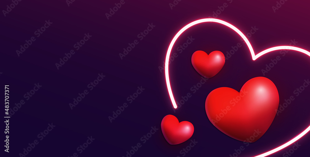 happy valentine's day neon background. color design with glowing neon letters and hearts. 3d illustration with light banner. mock-up scene with empty space. 3d rending happy valentine's day neon background. color design with glowing neon letters and hearts. 3d illustration with light banner. mock-up scene with empty space. 3d rending