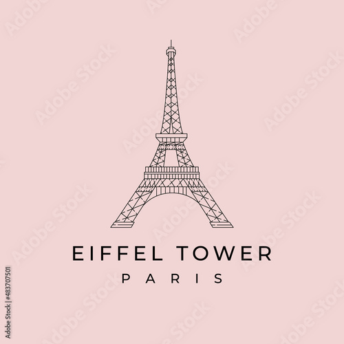 eiffel tower line art logo minimal vector symbol illustration design, paris icon logo design