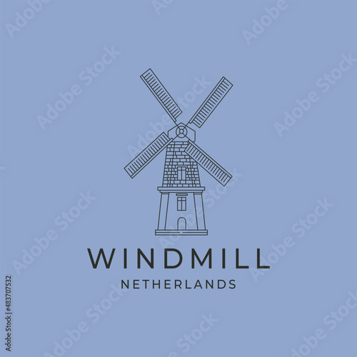 windmill netherlands landmark architecture logo vector line art illustration design