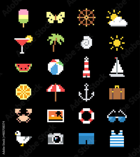 Set of pixel summer rest icons