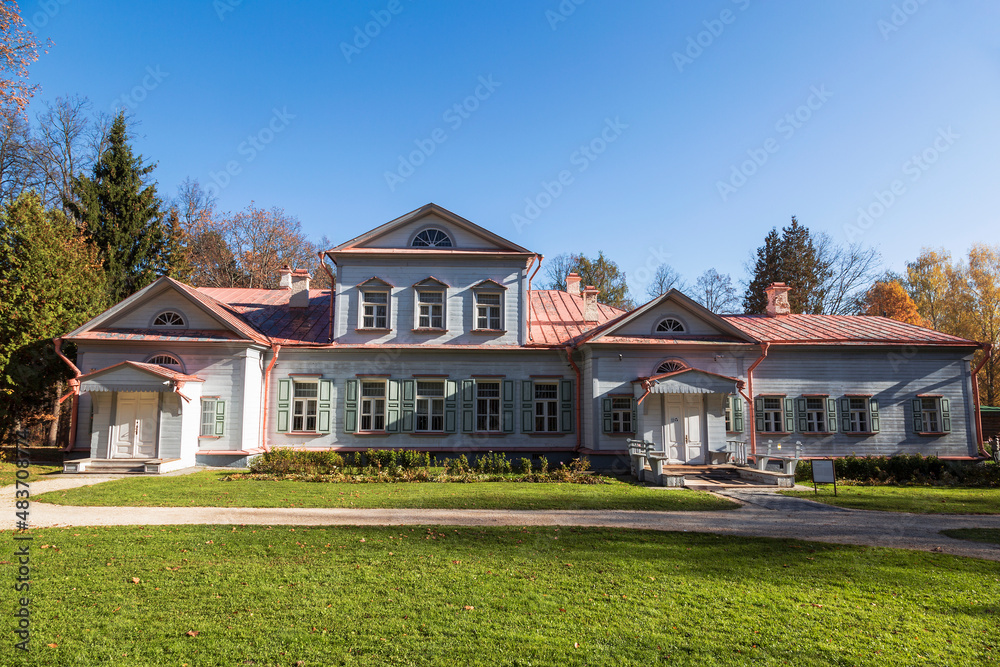 The main manor house in the Abramtsevo Museum-Reserve in sunny summer day . Moscow region, Russia