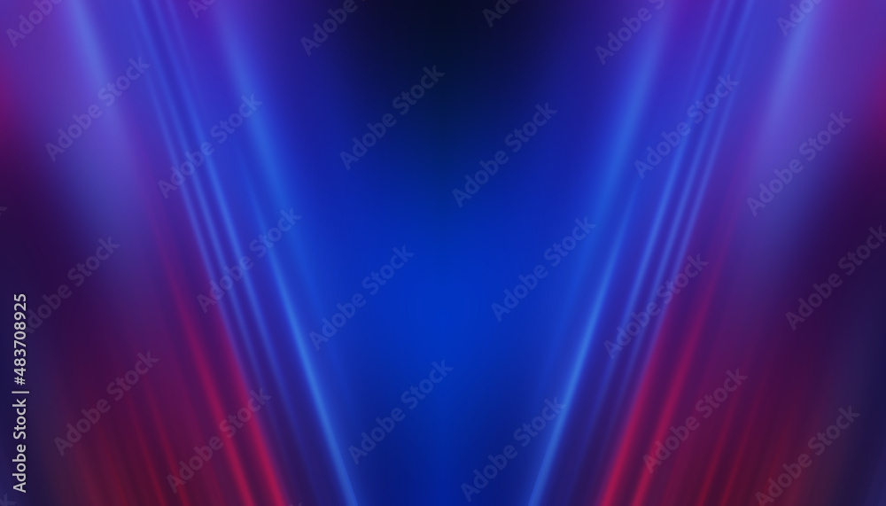 Dark abstract background with neon lines, waves, glow. Empty gradient futuristic banner