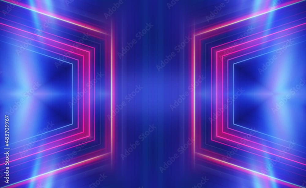 Dark abstract background with neon lines, waves, glow. Empty gradient futuristic banner Dark abstract background with neon lines, waves, glow. Empty gradient futuristic banner