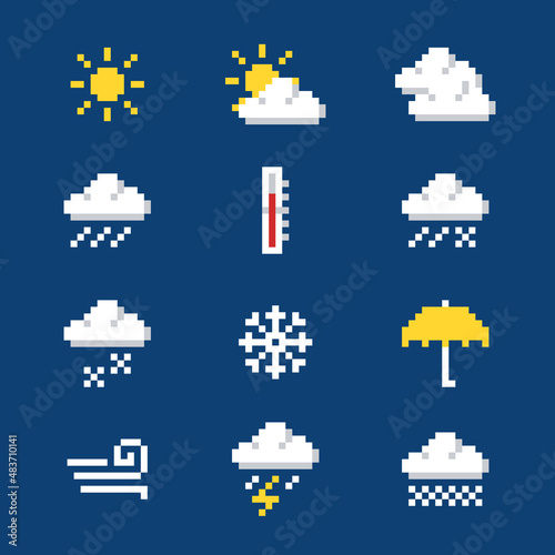 Set of pixel weather icons
