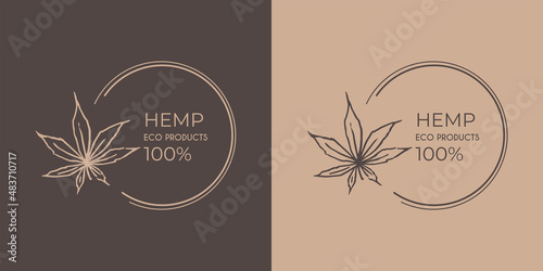 Floral delicate logo design with cannabis leaves for eco and vegan products, beauty cosmetics. Vector.