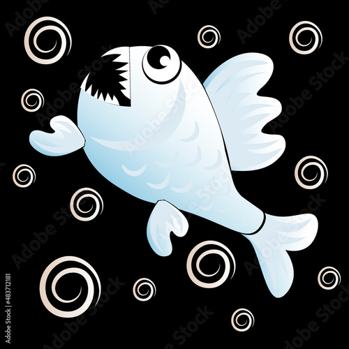 predatory evil piranha fish. Fabulous underwater world. Styling, cartoon style