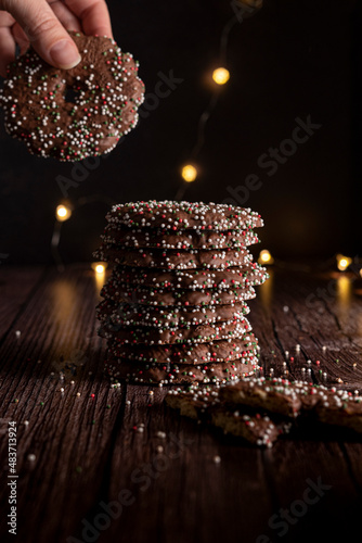 Christmas Chocolate Cookies with Sugar Spinkles photo