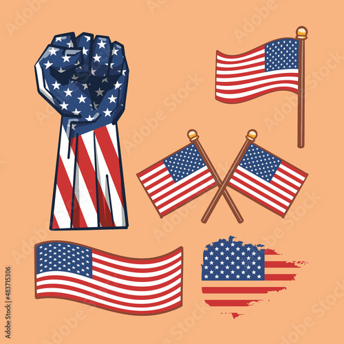Hand drawn cartoon illustration of American flag