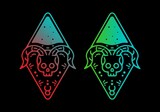 two colorful lines skull with curved horns illustration