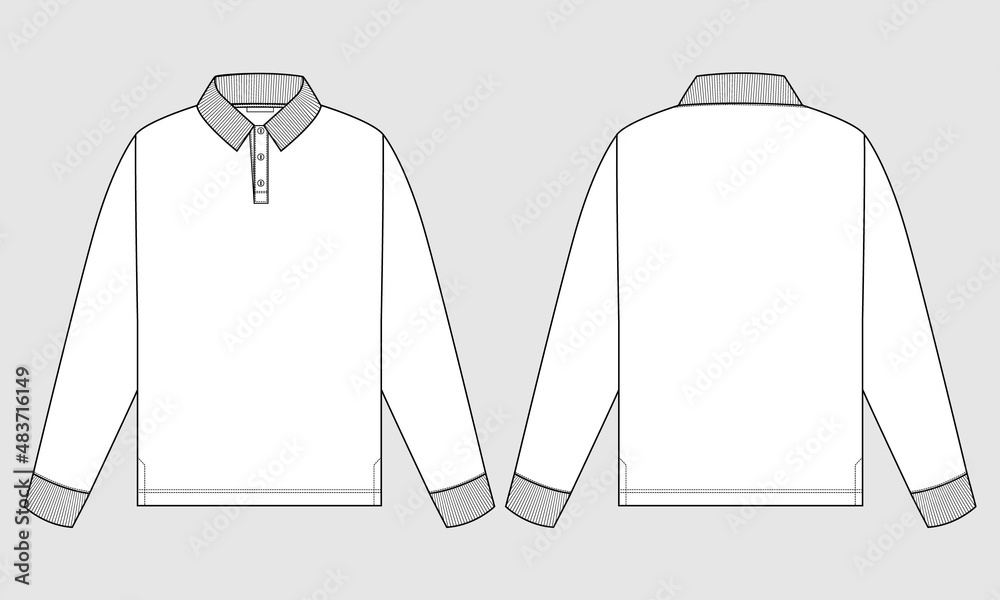 Long sleeve Polo shirt with pocket technical fashion flat sketch vector ...