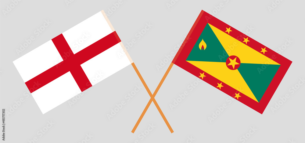 Crossed flags of England and Grenada. Official colors. Correct proportion Crossed flags of England and Grenada. Official colors. Correct proportion