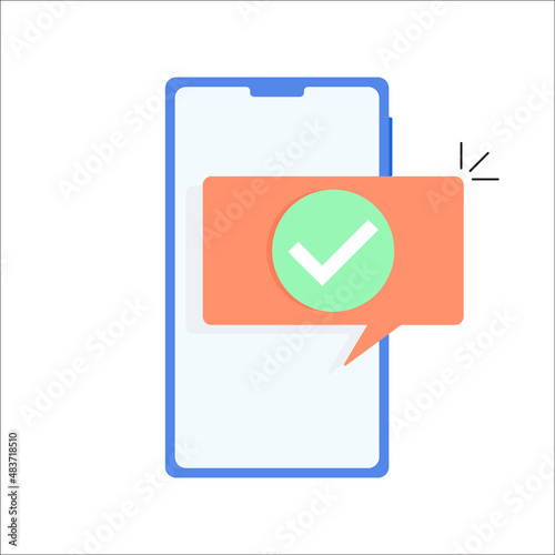 Checkmark notification approve on smartphone, accept tick update